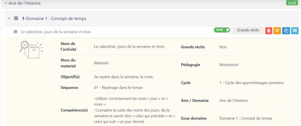compétences montessori appli de suivi